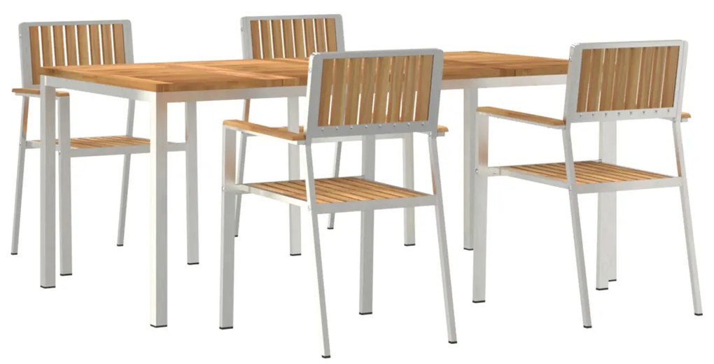 5 darabos Kerti Étkezősor Tömör Fa Tikfából, Kültéri Étkezőasztal 180x90x75 cm Tömör Fa Tikfából, Összecsukható Kerti Székek 4 db Tömör Fa Tikfából és Mézből