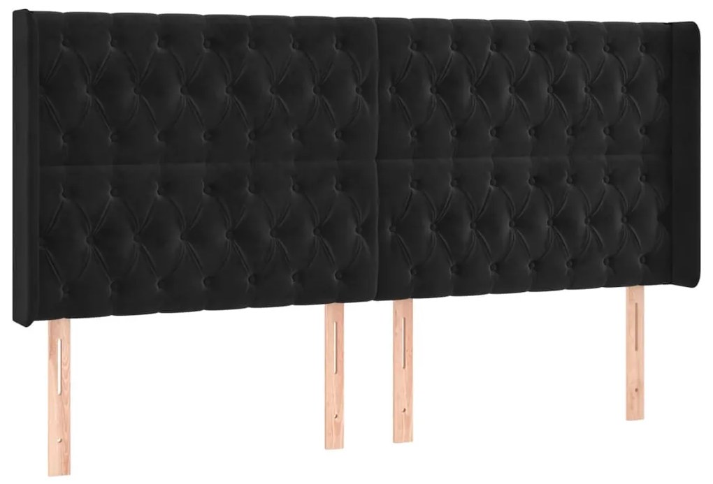 fekete bársony fejtámla szárnyakkal 203x16x118/128 cm