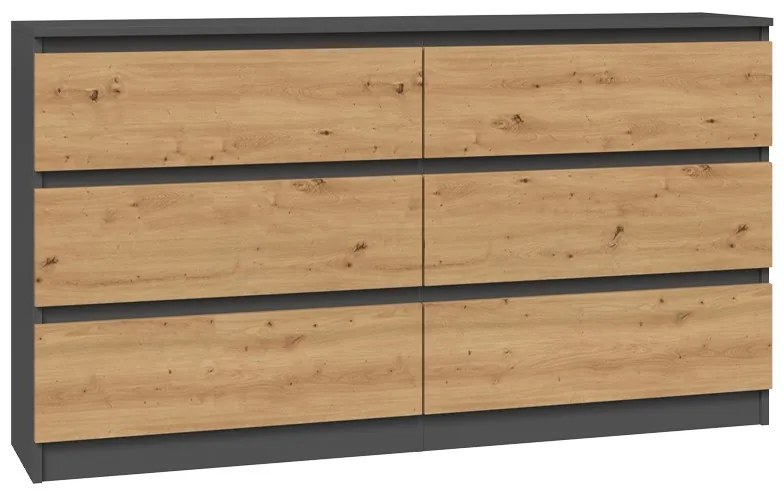 Riano MIX M6 140 2x3 fiókos szekrény, 138x75x40 cm, antracit-tölgy