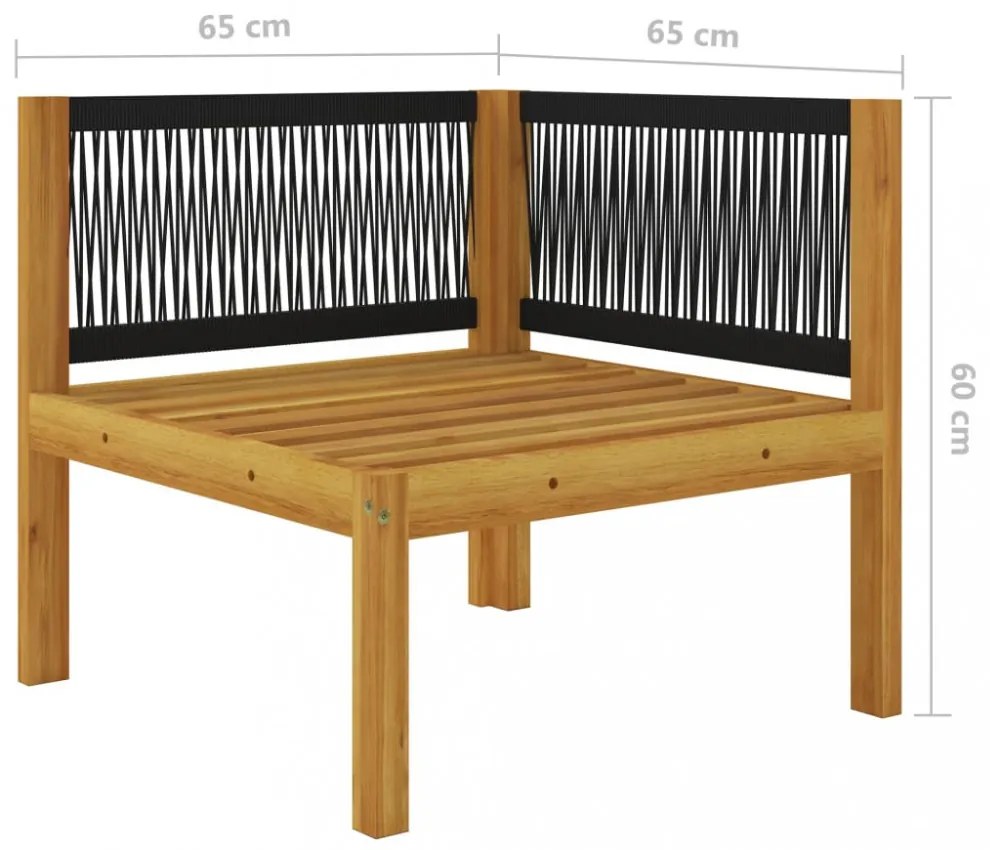 kétszemélyes kerti pad párnákkal, akácfa és kötél