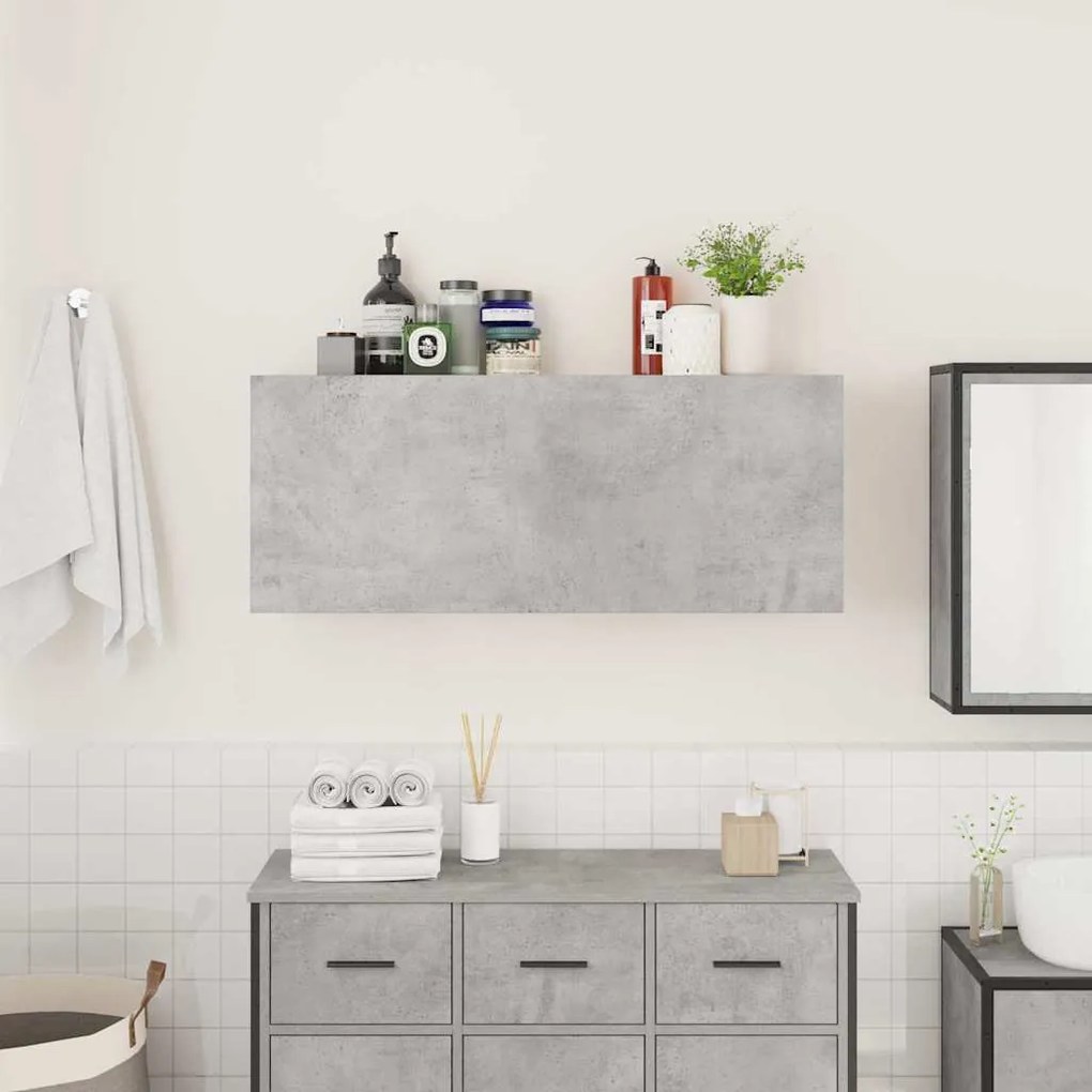 Betonszürke szerelt fa fali fürdőszobaszekrény 100 x 25 x 40 cm