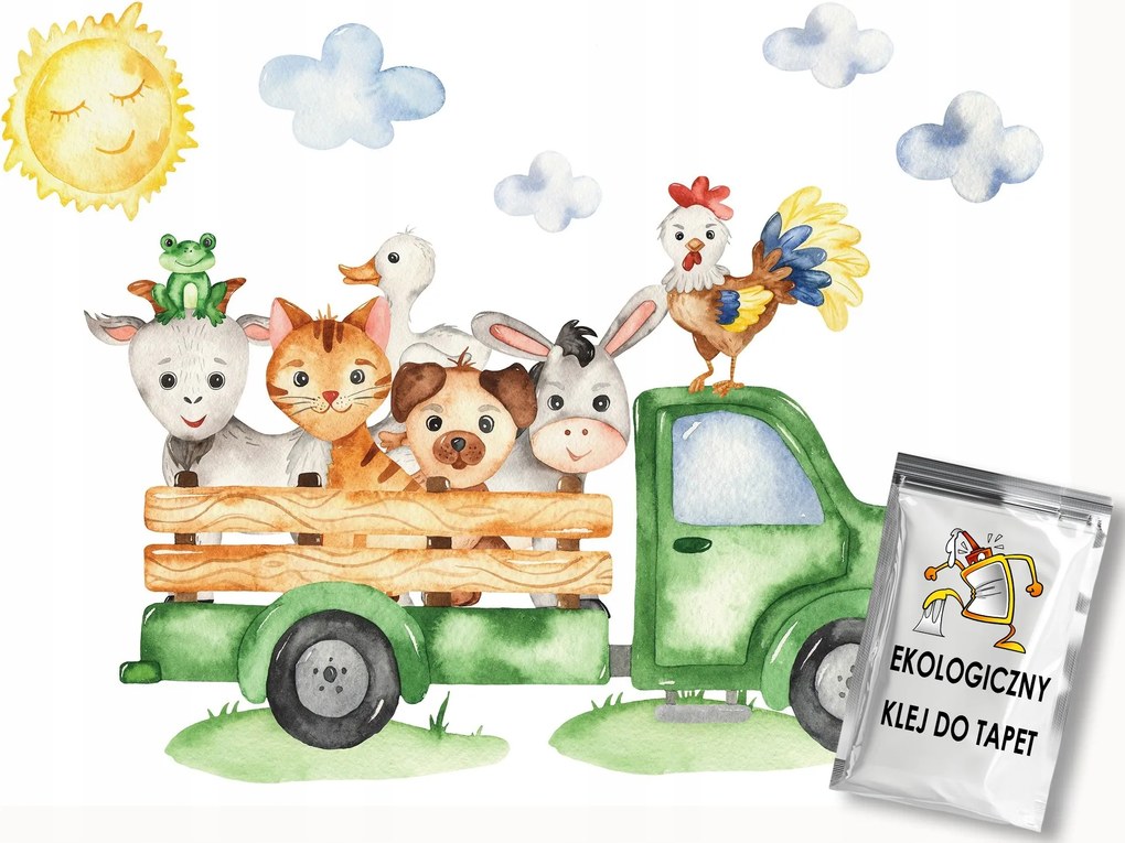 Fotótapéta Flizelina Gyerekek Falu Farm Teherautó Állatok 100x75 ragasztó