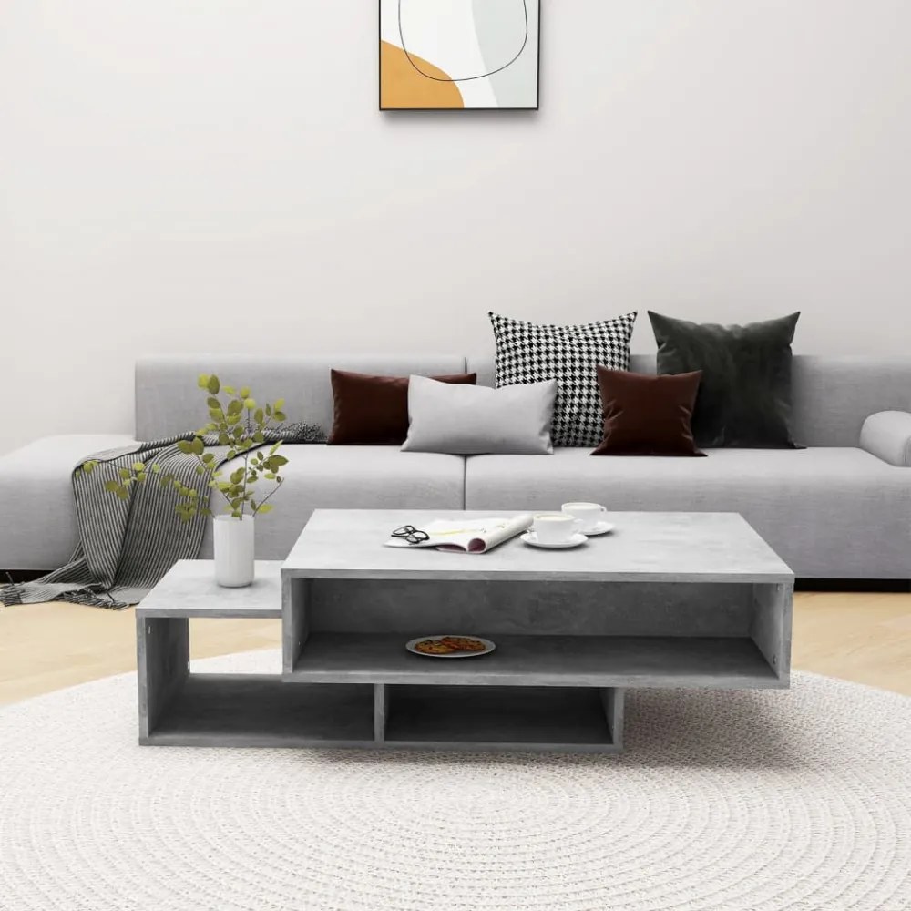 betonszürke szerelt fa dohányzóasztal 105 x 55 x 32 cm