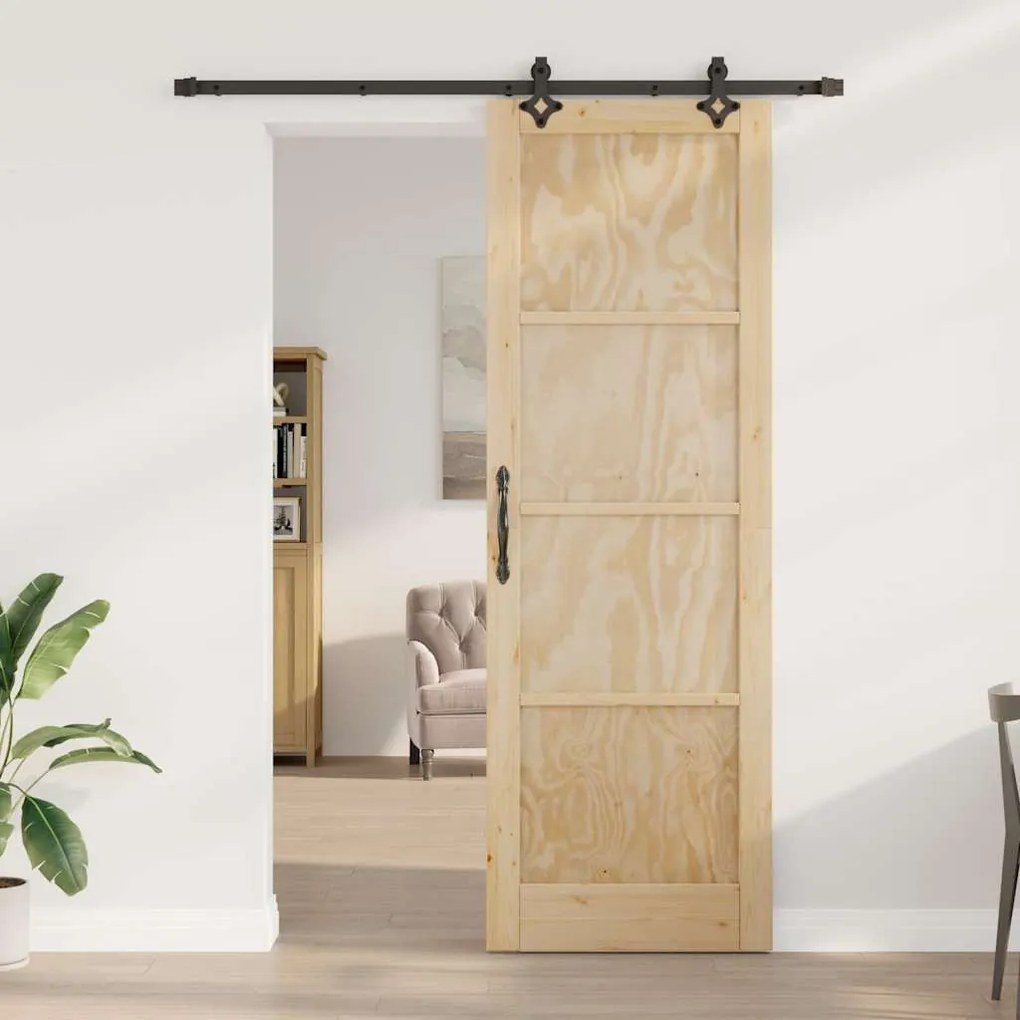 Tolóajtó Természetes és fekete 78 x 232 cm Tömör fenyő és acél