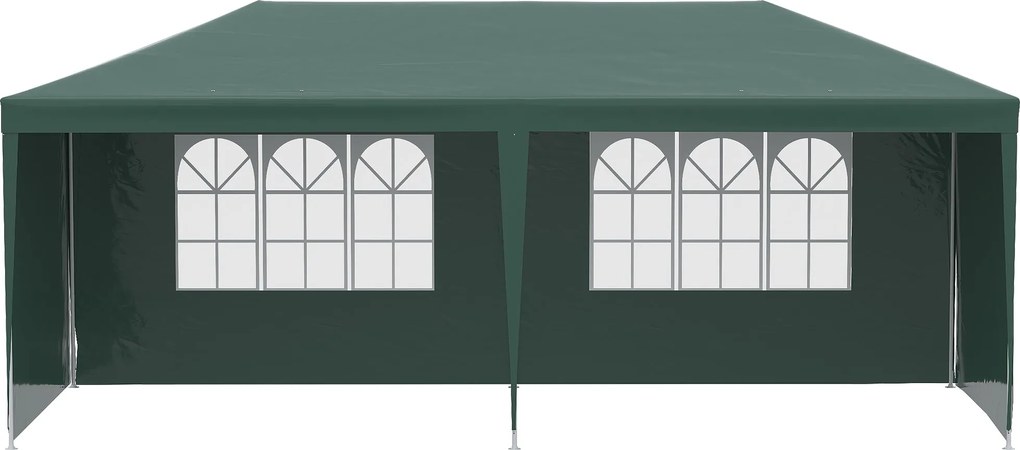Outsunny Kerti Pavilon 6x3 m 4 Oldalfallal és 2 Átlátszó UV-védelemmel Ellátott Vízálló Ablakkal, Acél Váz a Bulikhoz, Rendezvényekhez, Esküvőkhoz Zöl