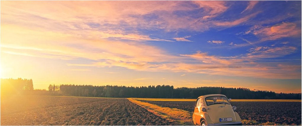 Egy sárga autó képe a mezőn (120x50 cm)