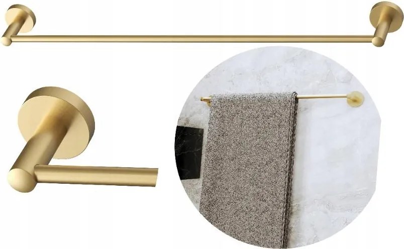 Törölközőtartó hosszú fürdőszobai akasztó szálcsiszolt arany Kivo