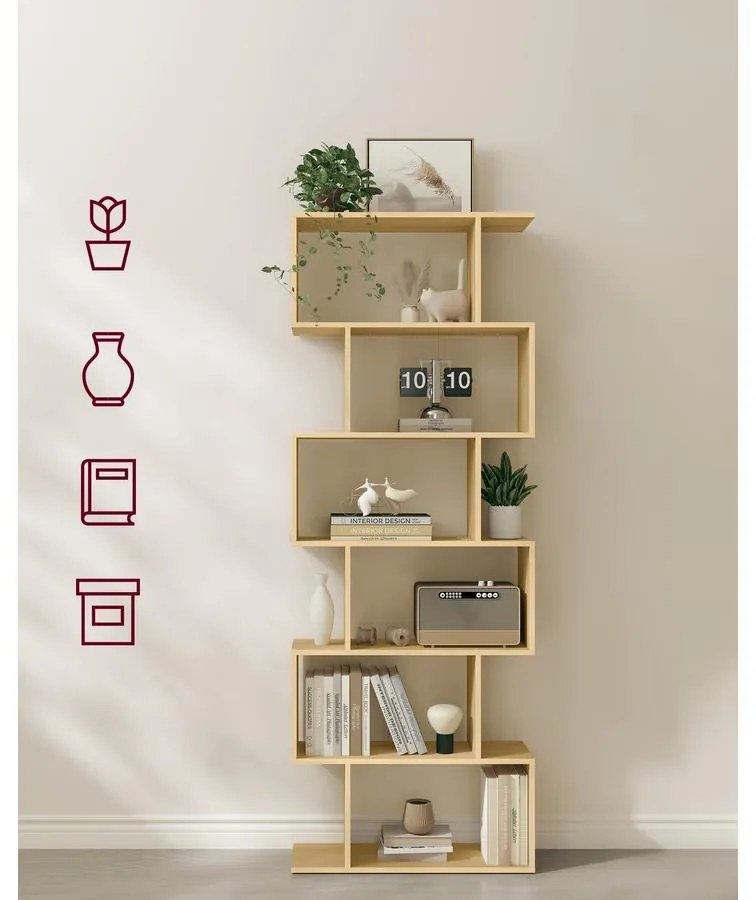 Könyvespolc, szabadon álló polc 24x70x190,5 cm, tölgy színben