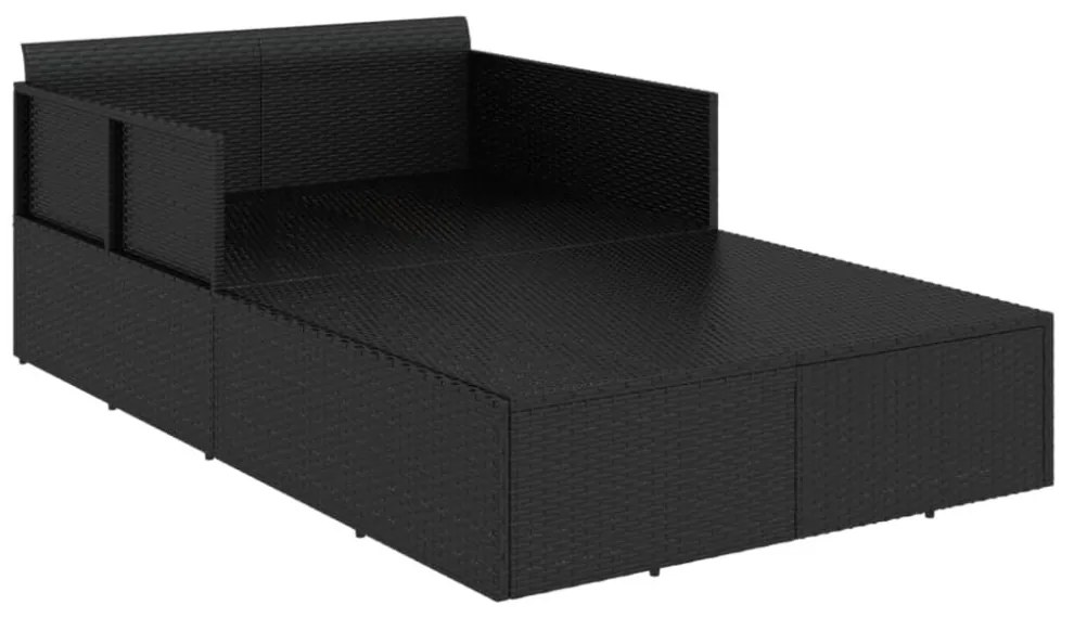fekete polyrattan napozóágy párnával 182 x 118 x 63 cm