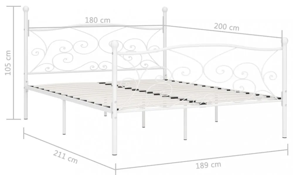 fehér fém ágykeret lécezett ágyráccsal 180 x 200 cm
