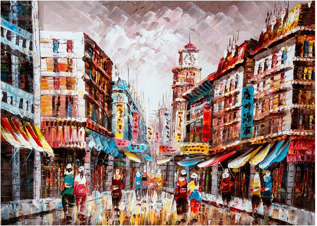 Kép - Hong Kong, olajfestmény (üvegen) (70x50 cm)