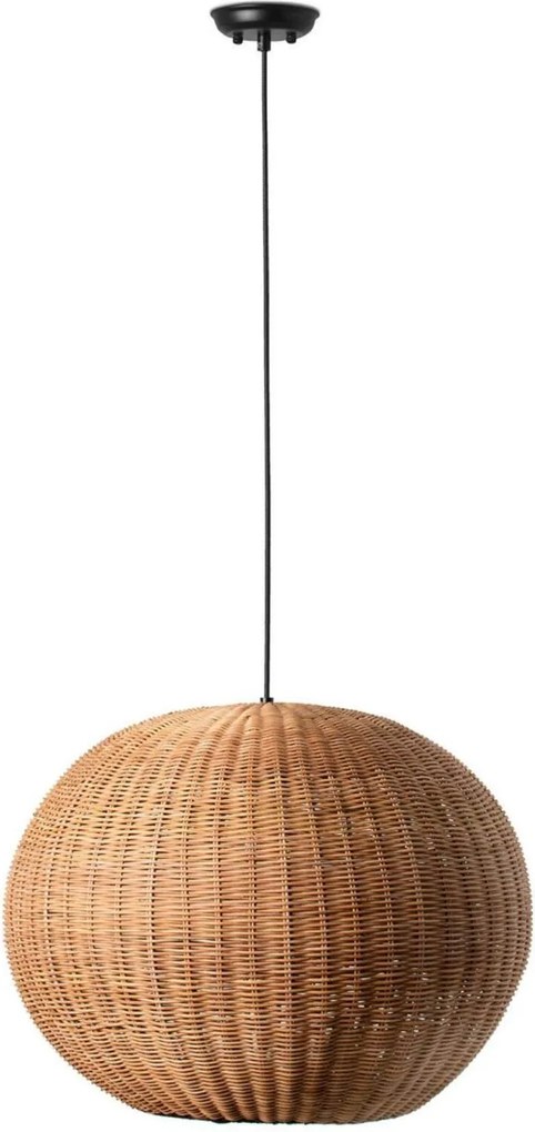 Faro Haka 530 függőlámpa, fekete/rattan, átmérő 53 cm, E27