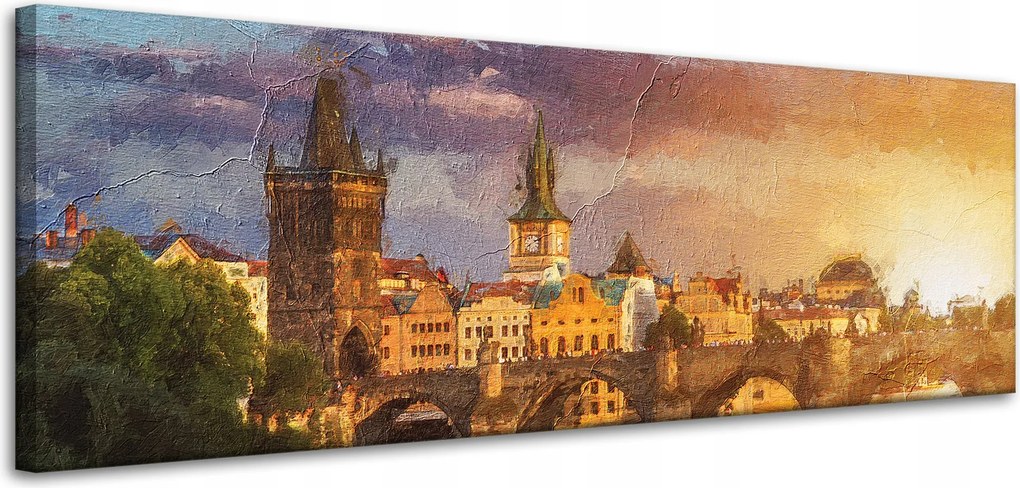 Vászonkép Olajfestmény Város Stílus Művészet Építészet 120x40 cm