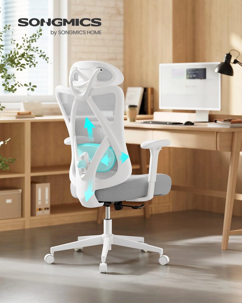 SONGMICS ergonomikus irodai szék, magasságállítható, fehér-szürke