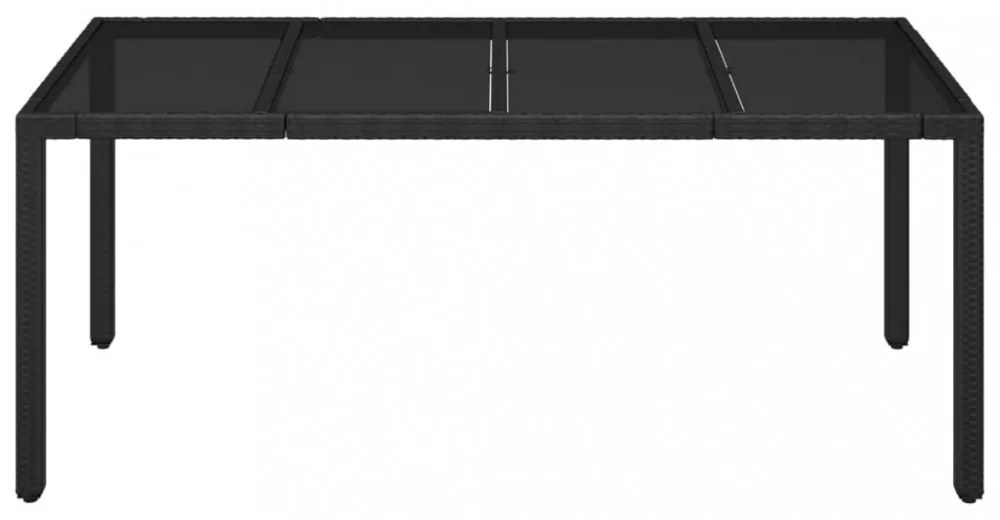 fekete polyrattan üveglapos kerti asztal 190 x 90 x 75 cm