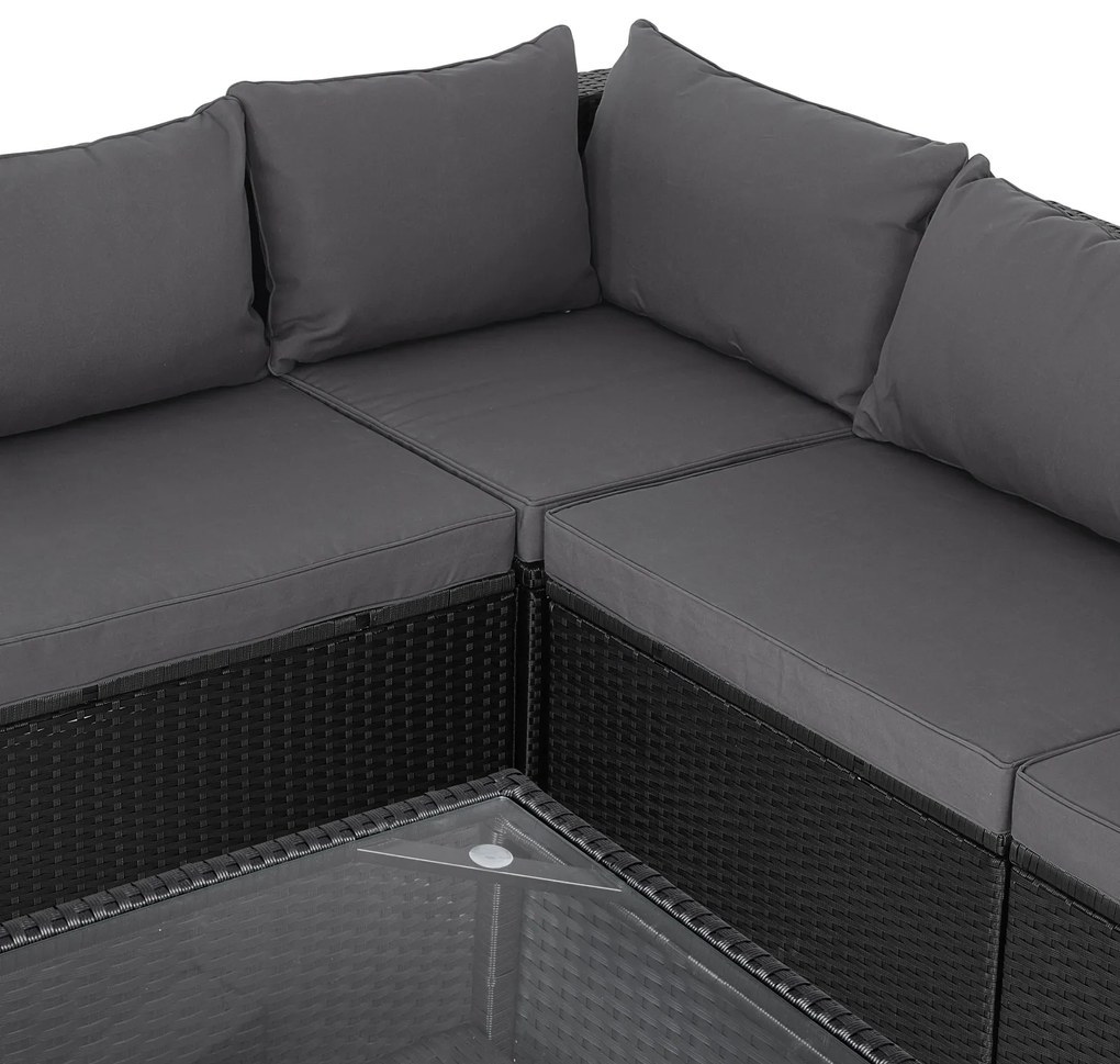 Deuba XXL kerti polyrattan szett - fekete/antracit párnák