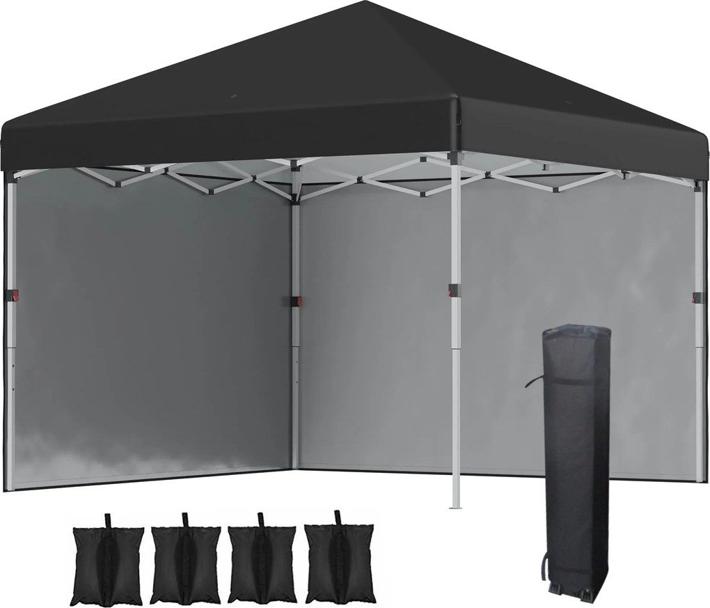 Outsunny Pop-up összecsukható kertiszín magasra állítható, UV 30+ védelemmel, 2 oldalfallal - hordtáskával - kültéri partihoz, eseményhez - 297 x 297
