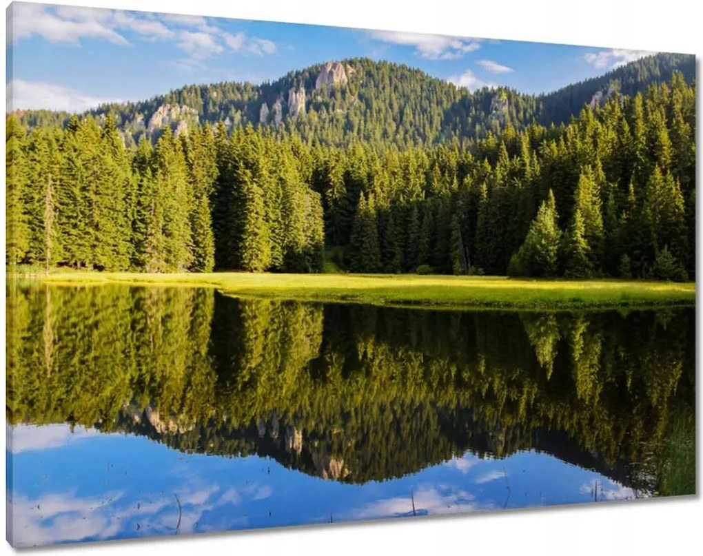 Vászonkép 100x70 Hegyi táj gyönyörű felhőkkel Fák a hegyekben