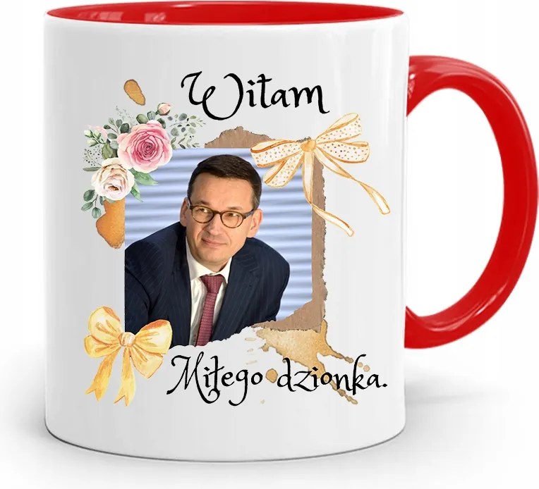 Piros Politikus Bögre Mateusz Morawiecki Miniszterelnök fényképes nyomtatással