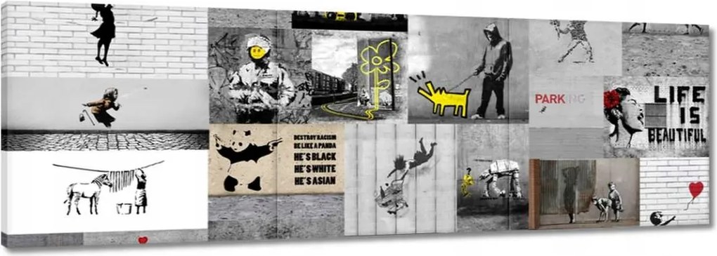 Festmények 150x50 Mix grafika Banksy Kollázs