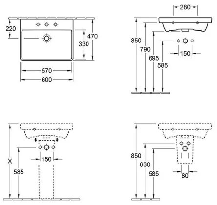 Villeroy & Boch 415860R1 - AVENTO falra szerelhető mosdó 60x47 cm kerámia/fehér