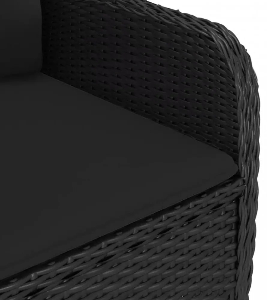 3 részes fekete polyrattan és üveg kerti étkezőgarnitúra