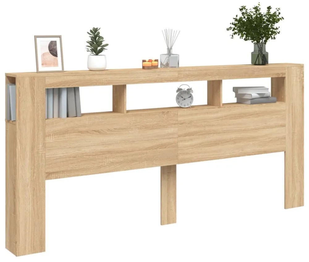 sonoma tölgy színű szerelt fa LED-es fejtámla 220x18,5x103,5 cm