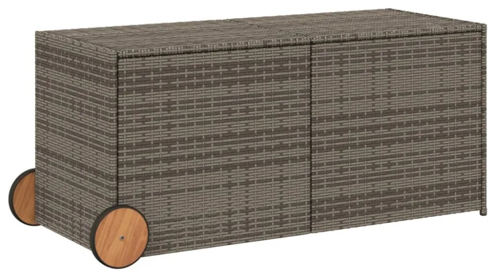 szürke polyrattan kerti tárolóláda kerekekkel 283 L