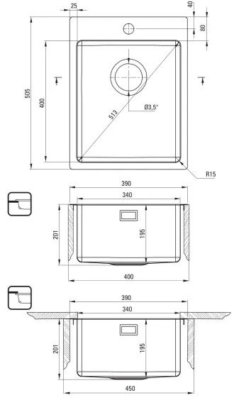 Deante ZPO_010E - Mosogató OLFATO 50,5x39 cm csiszolt acél