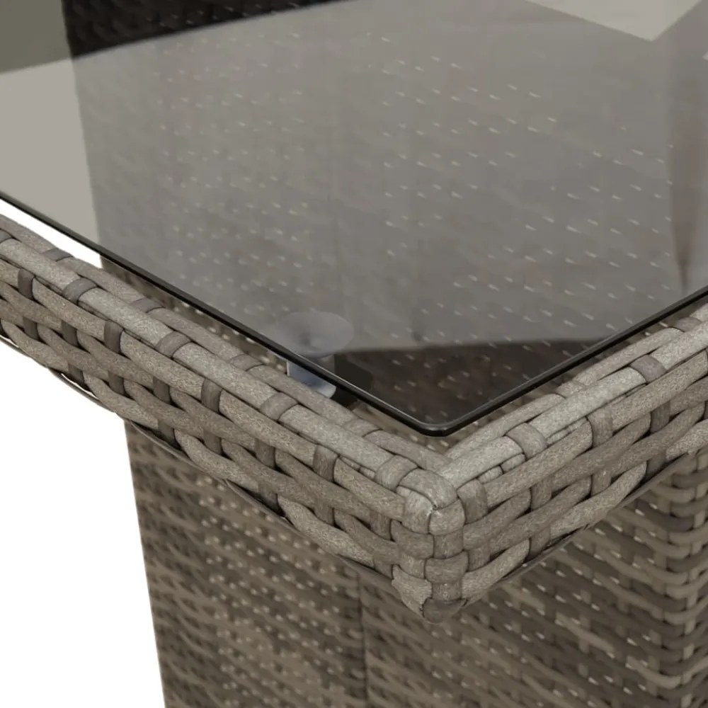 szürke polyrattan üveglapos kerti asztal 190 x 80 x 75 cm