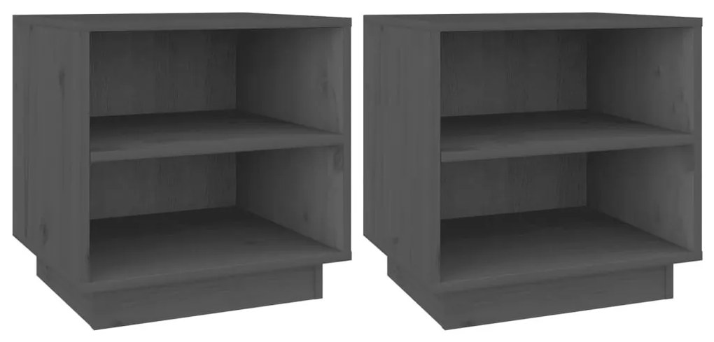 2 db szürke tömör fenyőfa éjjeliszekrény 40 x 34 x 40 cm