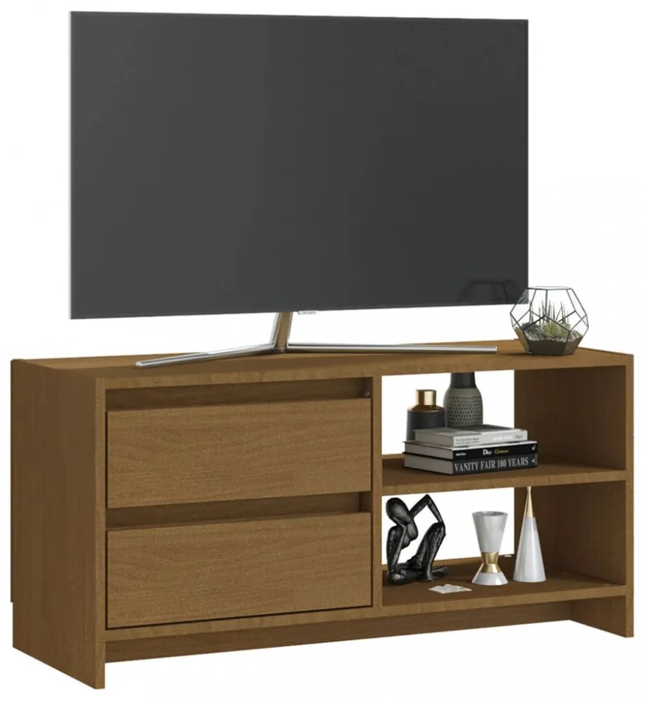 mézbarna tömör fenyőfa TV-szekrény 80 x 31 x 39 cm