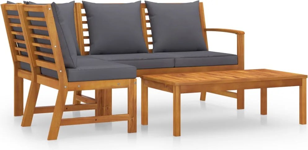 vidaXL 4 részes tömör akácfa kerti ülőgarnitúra párnával