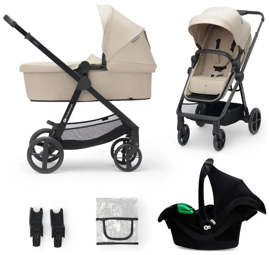 KINDERKRAFT - Kombinált babakocsi 3in1 NEWLY Sand bézs + autósülés MINK PRO