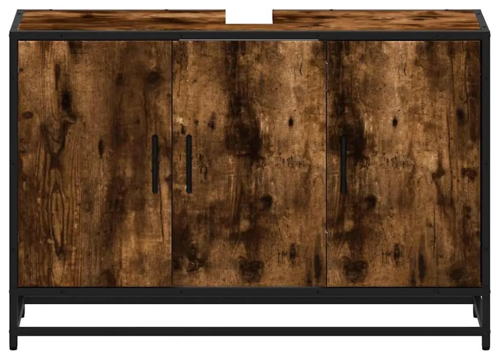 Füstös tölgy szerelt fa fürdőszobai mosdószekrény 90x33x60 cm