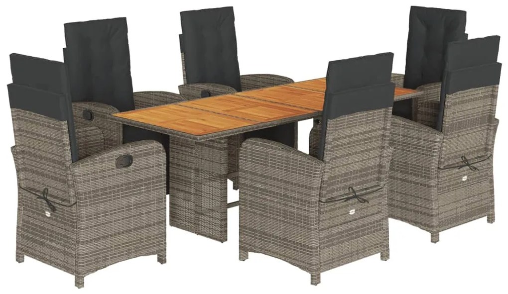7 részes szürke polyrattan kerti étkezőgarnitúra párnával