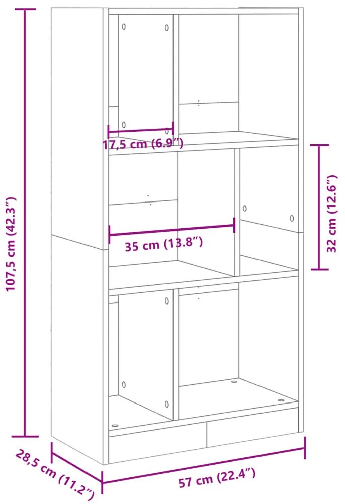 barna tölgy színű szerelt fa könyvszekrény 57x28,5x107,5 cm
