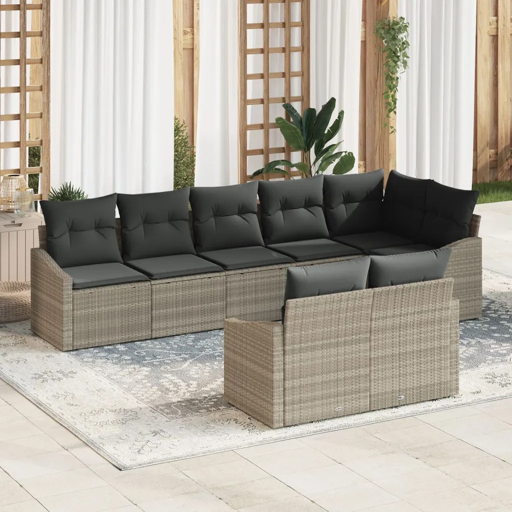 8 részes kerti étkezőszett párnákkal világosszürke polyrattan