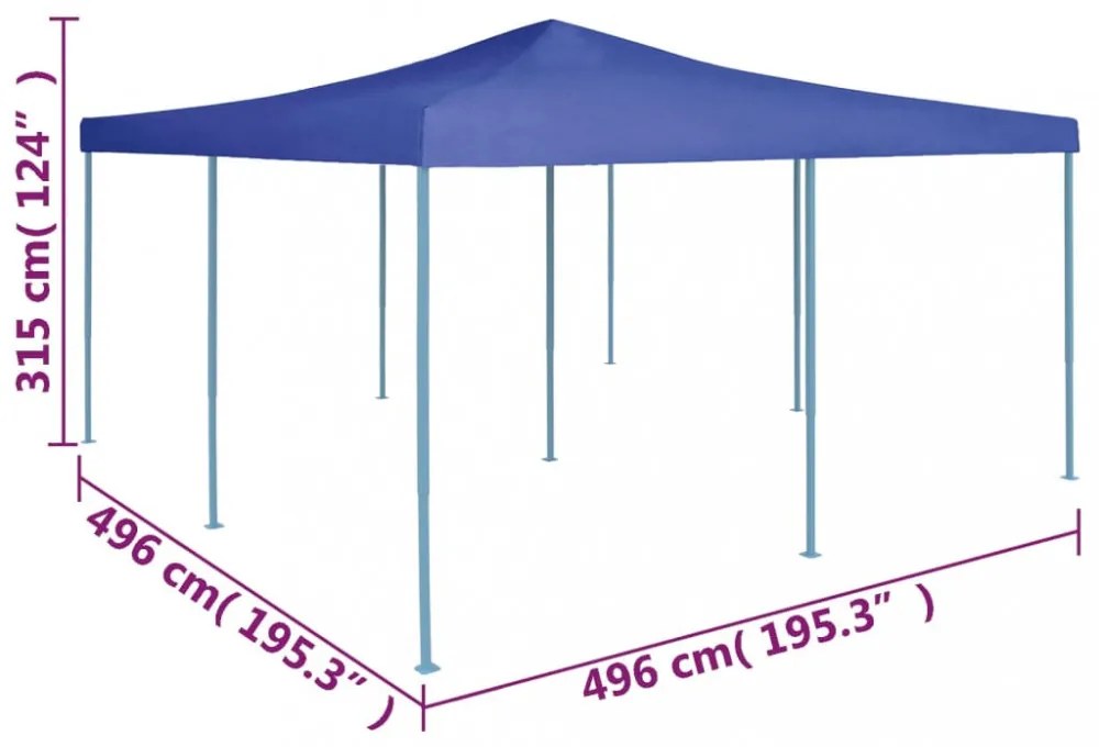 kék összecsukható pavilon 5 x 5 m