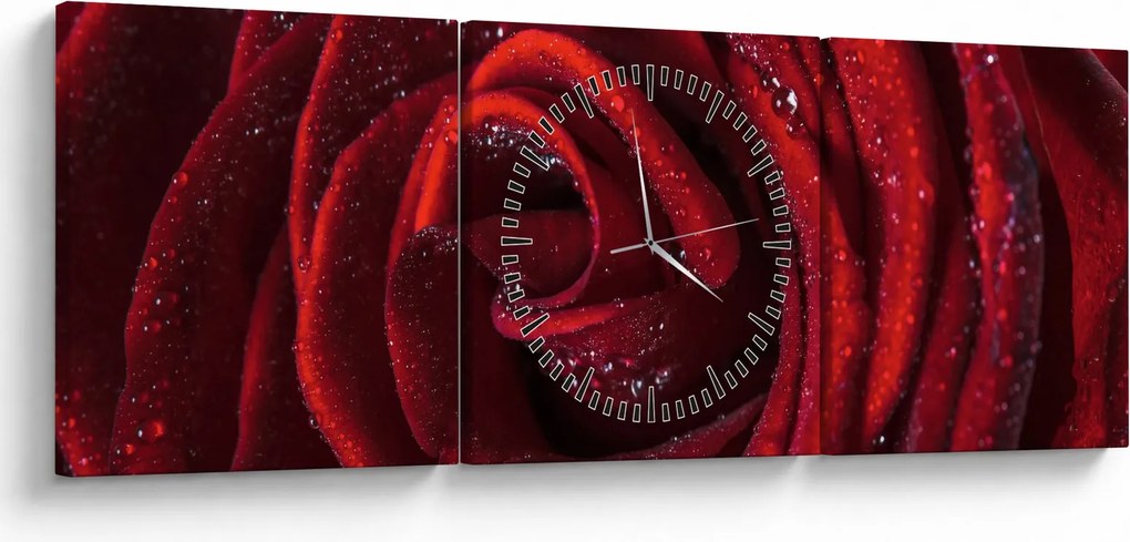 Kép - Vörös rózsa harmatcseppekkel (órával) (90x30 cm)