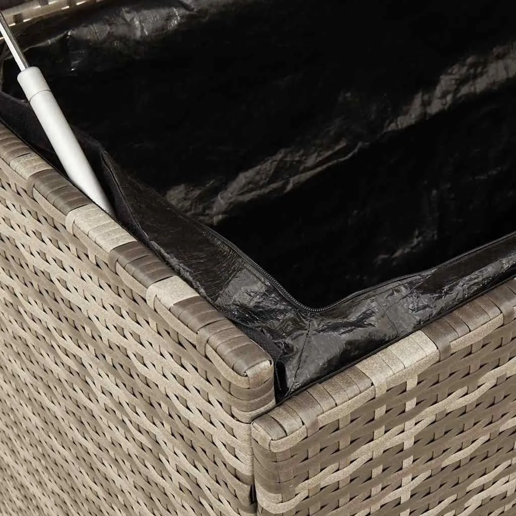 szürke polyrattan kerti tárolóláda kerekekkel 110x55x73 cm