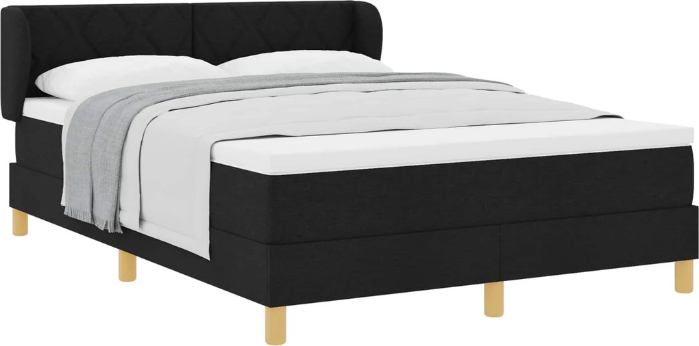 vidaXL Boxrugós ágy matracmal fejtámlával Fekete 160 x 200 cm szövet