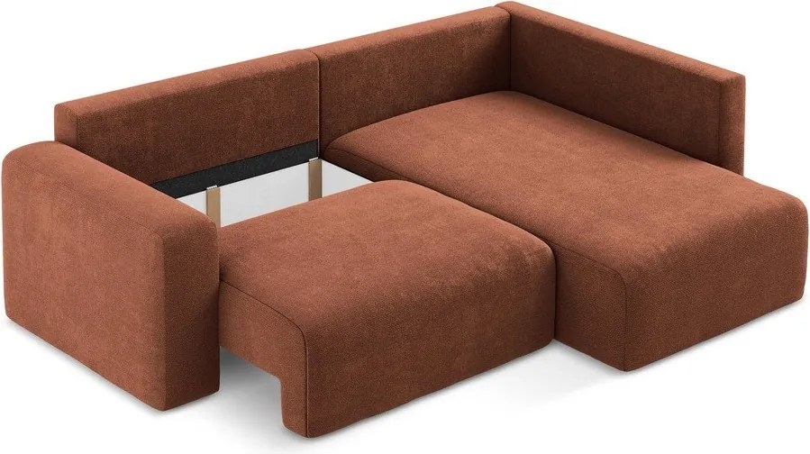 Terrakotta színű zsenília kinyitható-tárolóhelyes sarokkanapé (jobb oldali-L alakú) Kona – Makamii