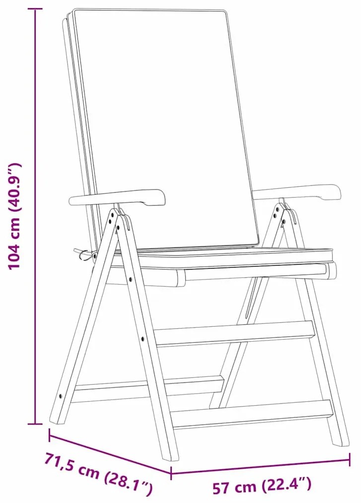 Kerti Szék párnával 8 pcs Barna 57 x 71.5 x 104cm Tömör tíkfa