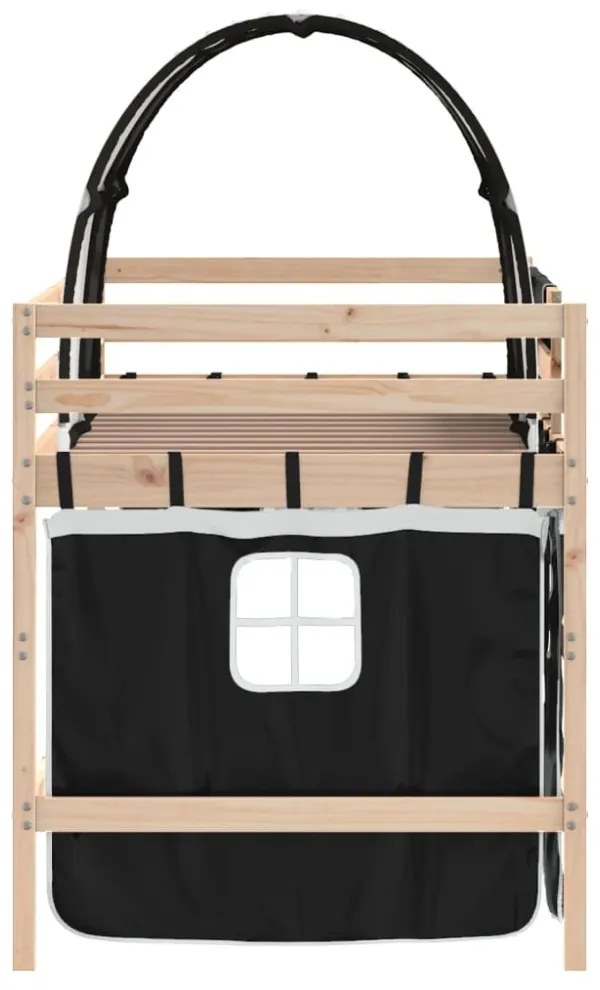 fehér-fekete tömör fenyő gyerek galériaágy alagúttal 90x190 cm