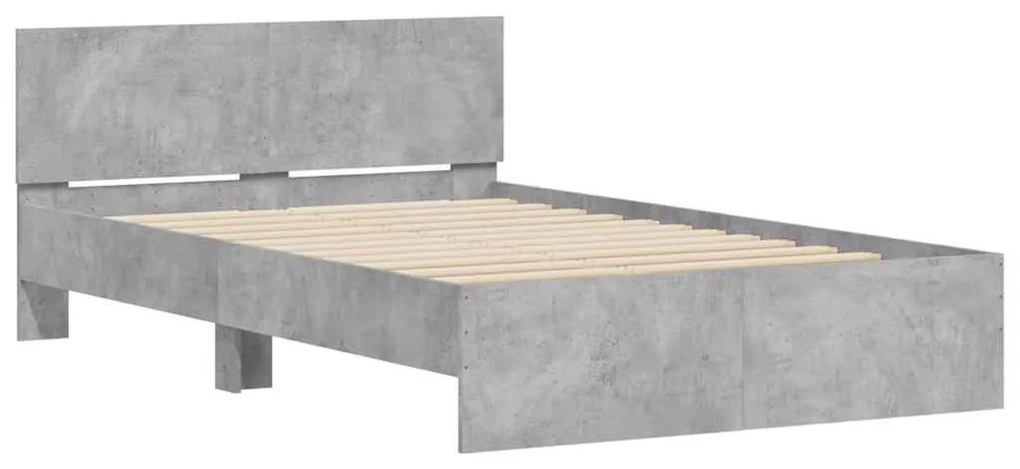 betonszürke ágykeret fejtámlával és LED-del 135x190 cm