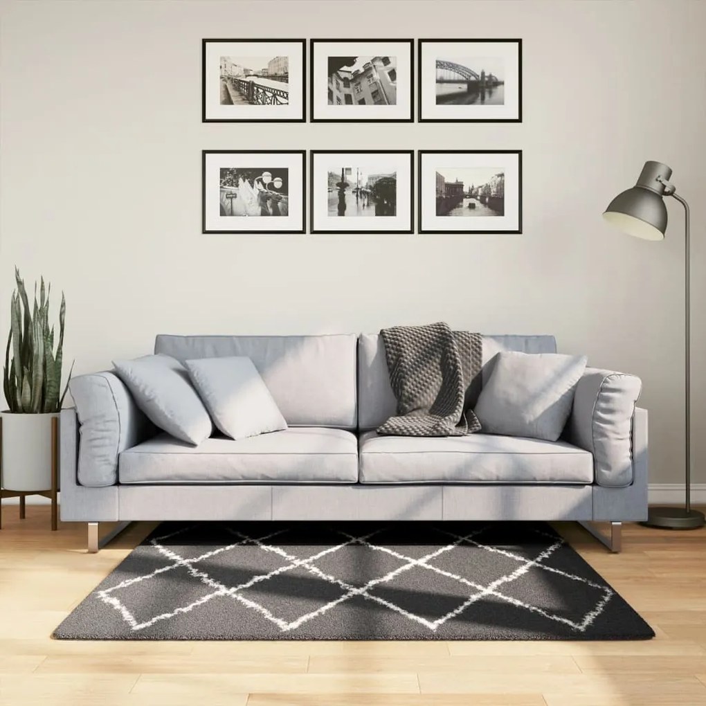 PAMPLONA fekete és krém bolyhos modern szőnyeg 120 x 120 cm