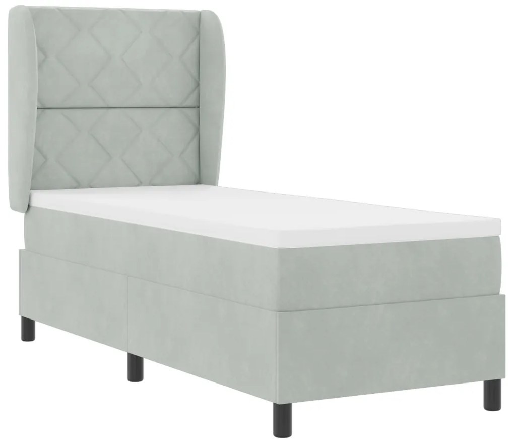 Boxspring Ágy Matrac Közép Szürke 80x200 cm Bársony