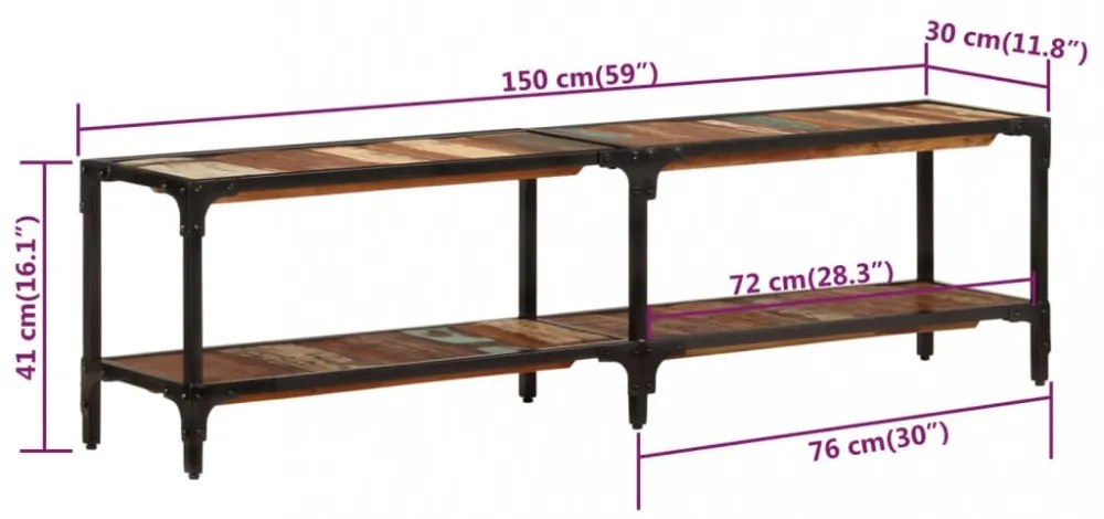 tömör újrahasznosított fa TV-szekrény 150x30x41 cm