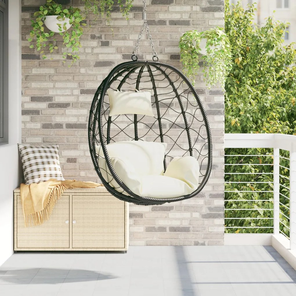 Függő tojásfotel állvány nélkül Krém fehér Poli Rattan